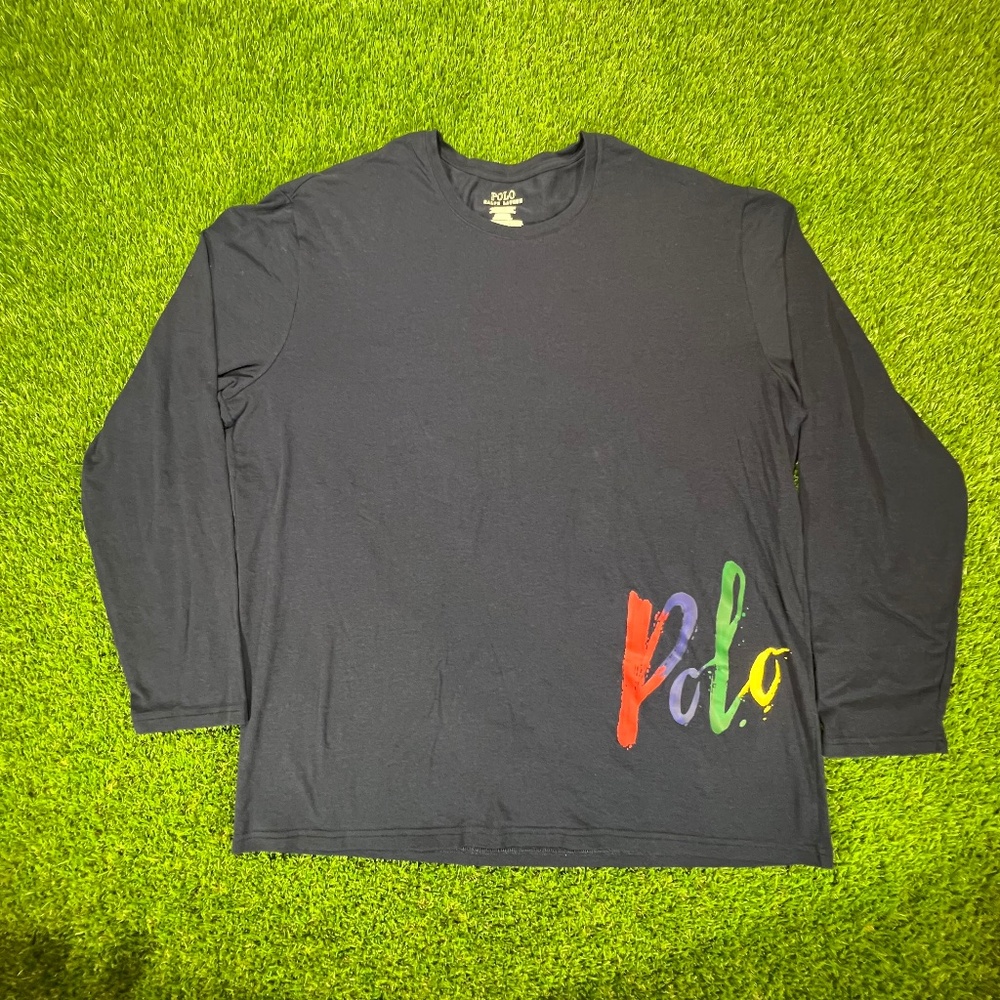 Polo Ralph Lauren Navy Blue COLORFUL ARTSY PAINTED LOGO KNIT Pajama SET Men's xL